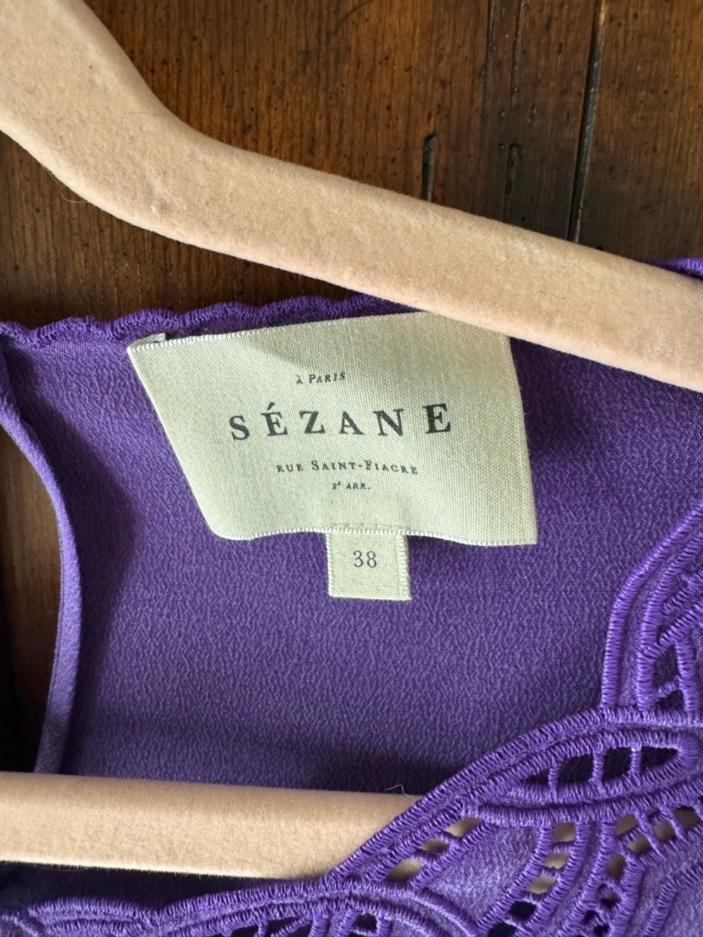 Sézane Carlotta Blouse Violet Foncé Silk Embroidered - Picture 6 of 7